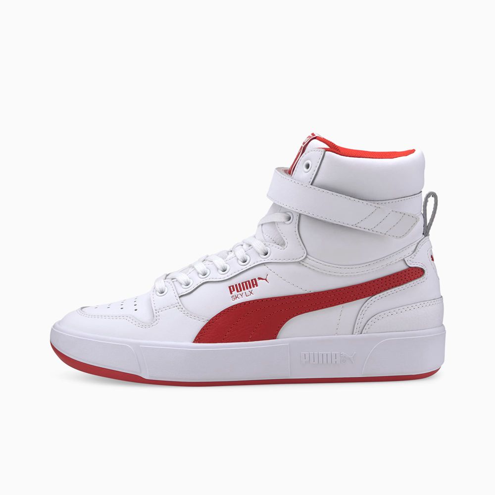 Puma Sky LX Mid Cut Athletic Férfi Kosárlabda Cipő - Fehér/Piros ( Hungary - GMBVF6401 )
